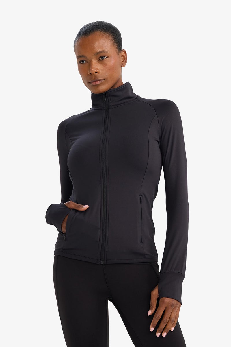 DeFacto Black Woman Slim Fit High Neck Zip-Up Sweatshirt Casual - Image 4